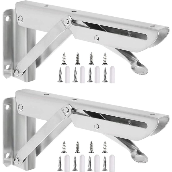 2-pack 8 tum Vikbara Hyllfästen, Tunga Stål Vikbara Väggmonterade L-formade, 90 Graders Stöd Fäste för Träarbetsbord