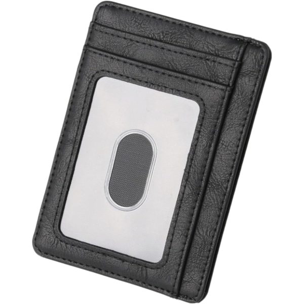 Plånbok med RFID-blockering, tunn läderplånbok för kreditkort, minimalistisk plånbok med ID-fönster för män, kvinnor och damer