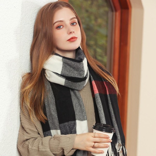 Mode Kvinder Komfortabel Varm Vinter Efterår Tæppe Tørklæde Mode Softblack grå black grey