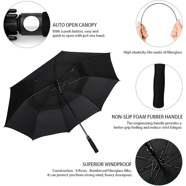 Automatisk Golf Paraply 153 Cm Stor Stok Paraply, Golf Paraply Til Mænd, Familiebrug, Robust Storm, Beskyttet Af Dobbelt Kappe Med Vindåbning