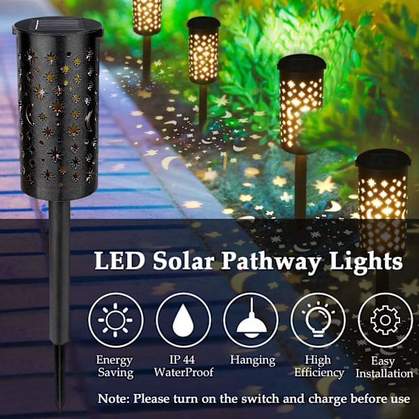 Solcellehagelamper 6 stk Utendørs Solbelysning Vanntette LED Utendørs Solcellelampe Solcellehagebelysning Dekorasjon for Innkjørsel Sti Terrasse Plen