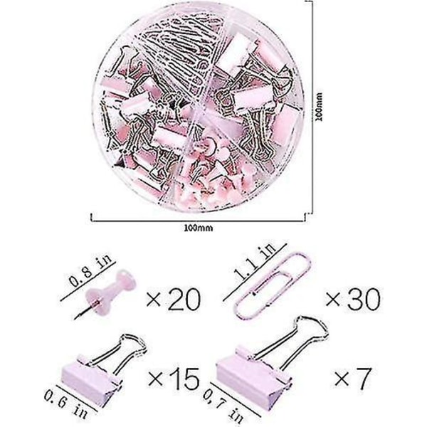 Papirklips og mappeklips, push pins sæt og holder, skridsikre kortnåle tommelfingertaks klips sæt med beholder til kontor skole hjem skrivebordsforsyninger