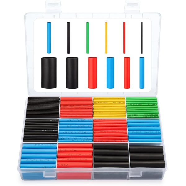 560 STK Krympeslange 2:1, sortiment av elektrisk ledningskabel Elektrisk isolasjon Krympeslangesett med boks (5 farger/12 størrelser)