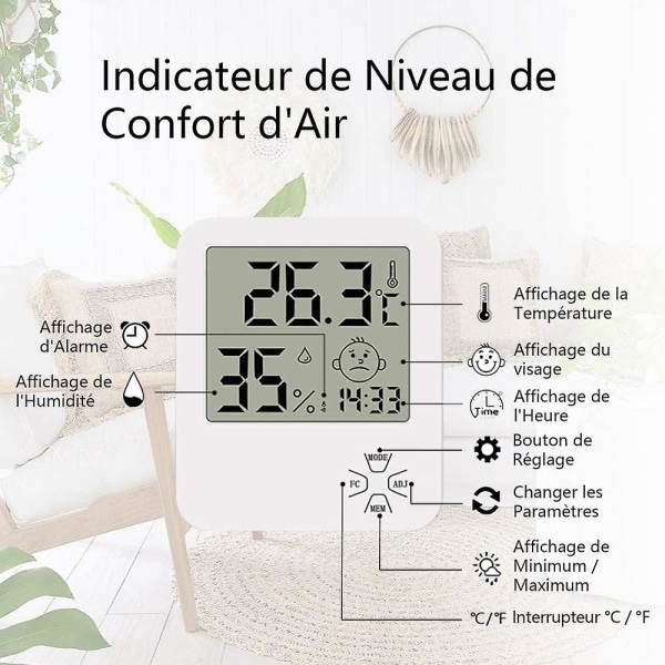 Mini Høj Præcision Digital Indendørs Hygrometer Termometer Hjemmetermometer Med Foldbar Stativ Og Alarmur Til Komfortniveauindikator For Hjemmet
