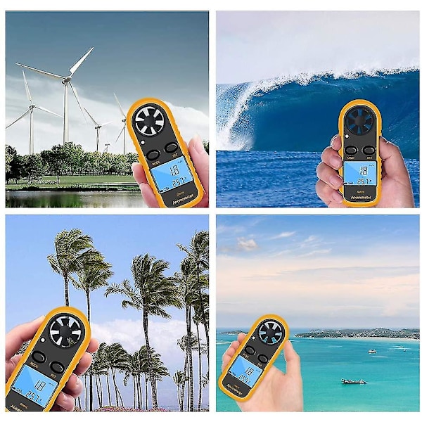Digital LCD-vindmätare för flygning/navigation, 1 styck, Gul (med batteri)