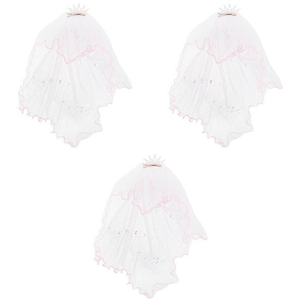 3 stk. Pink Børne Slør Krone Slør Cosplay Rhinestone Krone Slør Hår Tilbehør Fødselsdag Foto Props G 3pcs 50X15CM