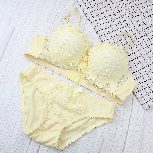 Kvinners Blonderisett Sexy BH Push Up BH Undertøy BH og Truser (gul, 75b)Gul75B Yellow 75B
