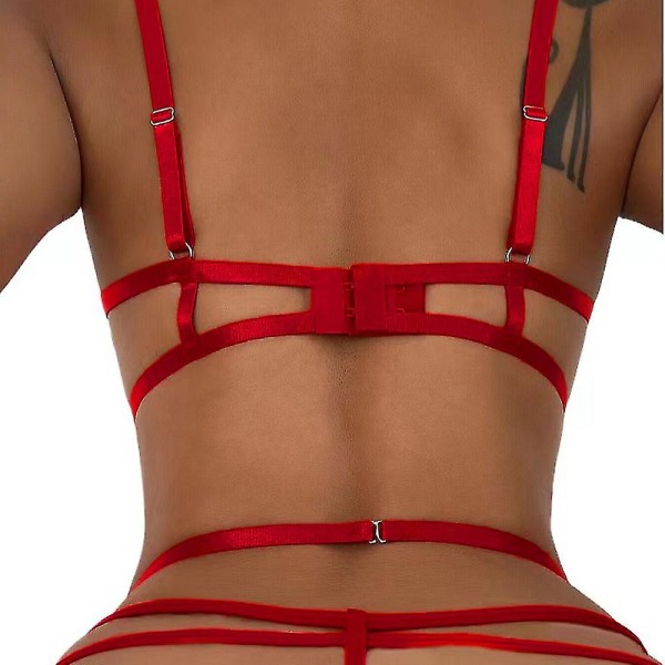 Sexig Kvinna Djup V-ringad Strapig En-delad Blommig Spets Lingeri Nattkläder Babydoll Bodysuit Vinröd L Wine Red