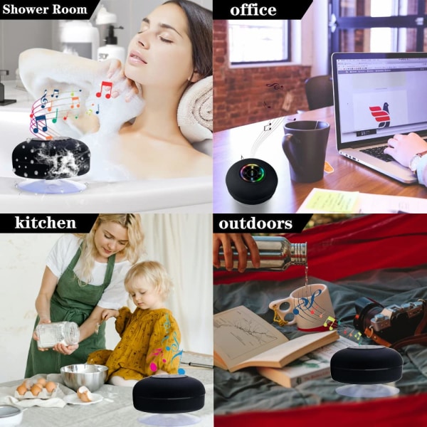 Uppgraderad LED-lampa Mini Bluetooth-högtalare, Bärbar utomhushögtalare för dusch, Inbyggd mikrofon, Svart