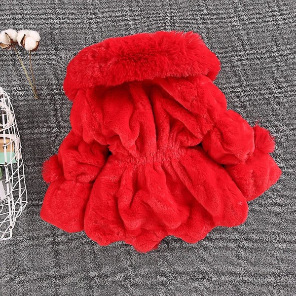 Barn Imitation Päls Stor Pälskrage Pälsboll Tjock Vadderad Flickjacka Vinterkläder 130cmröd red 130cm