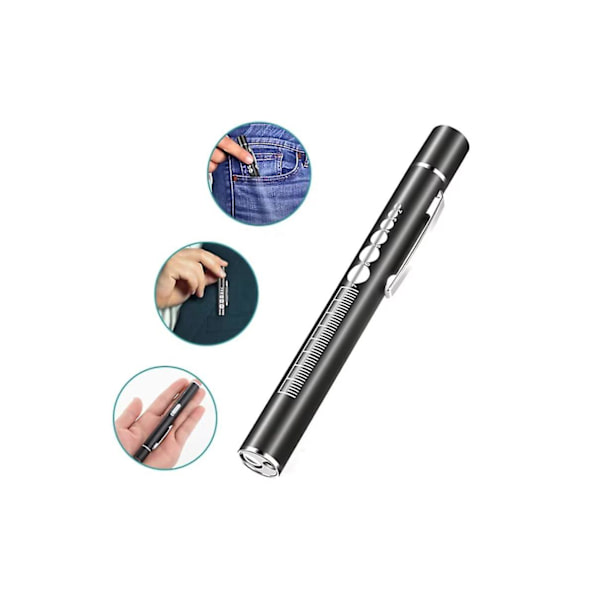 Pen Light Bærbar Dobbelt Lys Kilde LED Pen Lommelygte Genopladelig Penlight Med Lommeclips Sundhedspleje Laboratorium Og Life Sciences Pen Lampe (1 stk, Sort)