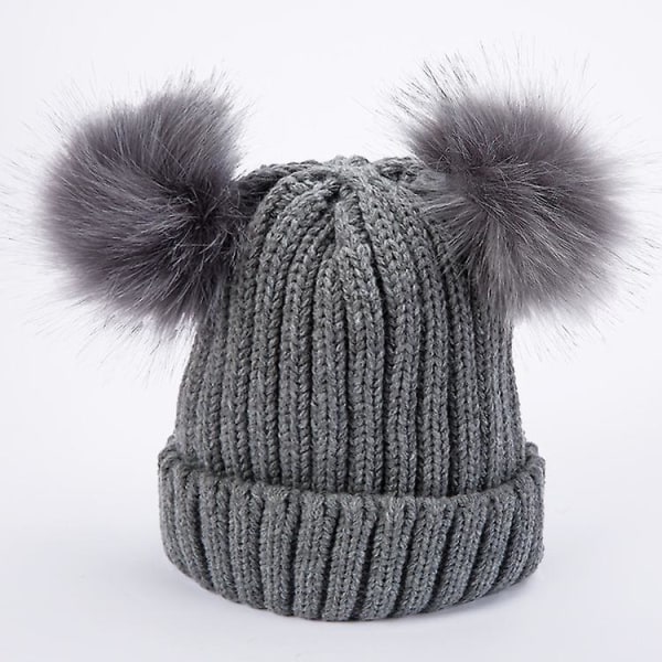 Naisten kaksinkertainen villapallovillahattu neulehattu Muoti villapalloneulottu hattu Syksyn ja talven ulkona lämmin hattu