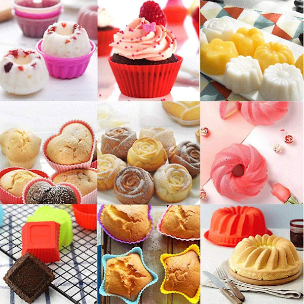 36 stycken silikonmuffinsformar, återanvändbara silikonbakformar, muffinsformar cupcake mugg (9 former)