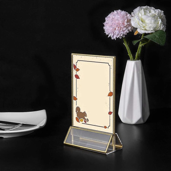 6 stk guldskiltholder 4x6 tommer akryl dobbeltsidet skrivebordsskærmstativ Bryllupsbord Digital St