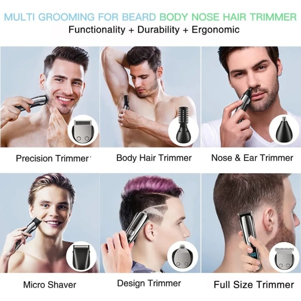 Multigroomer alt-i-ett trimmerserie, stellesett for menn, for skjegg-, ansikts-, nese- og ørehårtrimmer og hårklipper