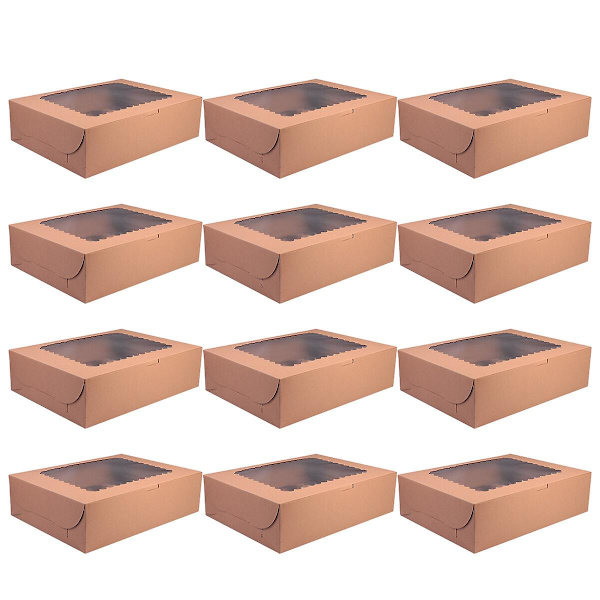 12 st Praktiska Kakförpackningslådor i Papper, Cupcake-Förpackningslåda (Kraftpapper, 12 Rutor) Kraftpapper 32,5X25X9CM Kraft paper 32.5X25X9CM