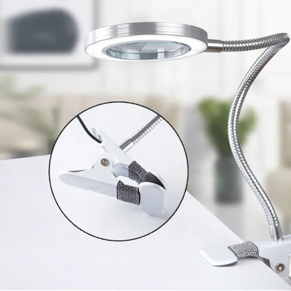LED-förstoringsglas med klämma, handsfree 3X förstoringsglas datalamp med svanhals för läsning, hantverk, sömnad, svetsning, smyckesmakare