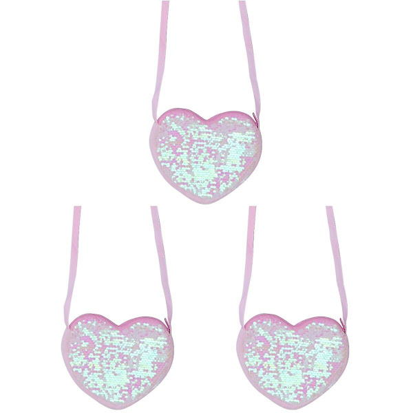 3 stk. Delikat Skuldertaske Hjerteformet Crossbody Glitter Sekvens Pengepung Messenger Taske Til Børn 3pcs 17.2*14.5*1cm