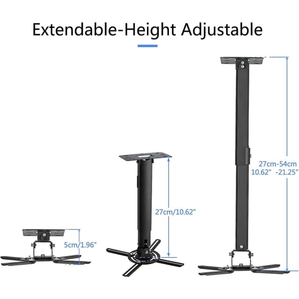 Universal Projector Ceiling Mount Bracket Fits Flat Or Sloped Ceiling Height Adjustable With Extendable Length For Lcd/dlp Projectors Black Pr05b