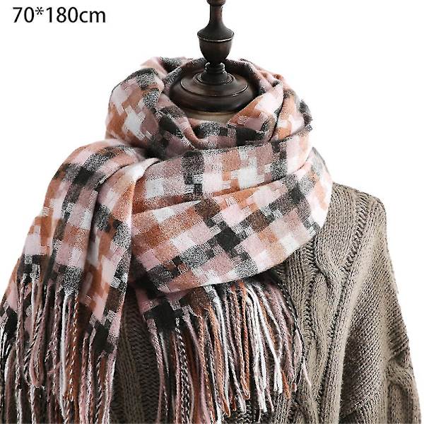 Dam Scarf Höst Vinter Klassisk Flow Sugezi Scarf Varm Rutig Scarf Ljusrosa Light pink