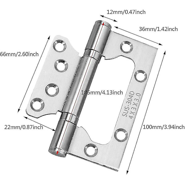 3 stk. Dørhengsler 100mm*36mm Rustfritt Stål Hengsler