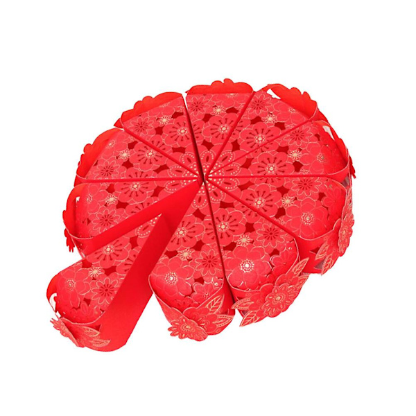10 st Triangulära Kreativa Kakförpackningar Godisförvaringslåda Presentkakhållare Behållare med Spets för Födelsedagsfest (blå) Röd 10,5 x 6,5 cm Red 10.5X6.5 cm