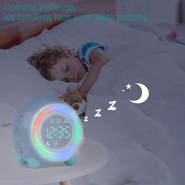 Oplyst vækkeur Digitalt LED-natlys for børn Smart Usb-musikkalender Barn Pige Dreng Babygave Dyrk til at sove Blåt vækkeur