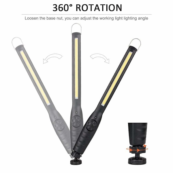 Genopladelig arbejdslampe, slank USB-inspektionslampe LED-arbejdslampe med drejekontakt og 360° drejelig magnetisk base
