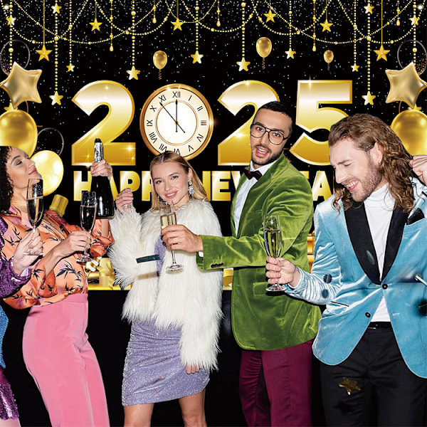 Glædelig Nytår 2025 Baggrund Nytårsaften Sort Guld Fotografi Baggrund Nytår Glædelig Jul Ferie Party Banner Familie