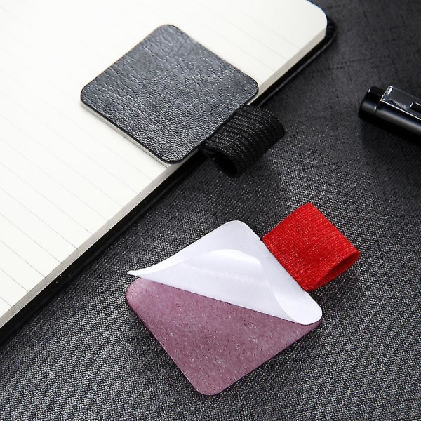 6 stk Firkantet selvklæbende læderpen Clip Blyant Elastisk løkke til notebooks sort+rød