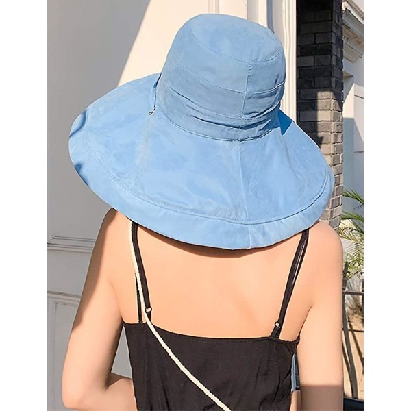 Damhatt Solhatt Packbar Vändbar Bucket Hat UV-skydd Bredbrättad Sommar Strandkeps Ljusblå Lightblue