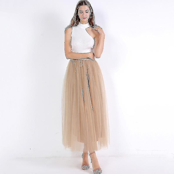 4 Kerrosta, Elegantti Korkeavyötäröinen, Pliseerattu Tullehame, Pallonmuotoinen Khaki khaki