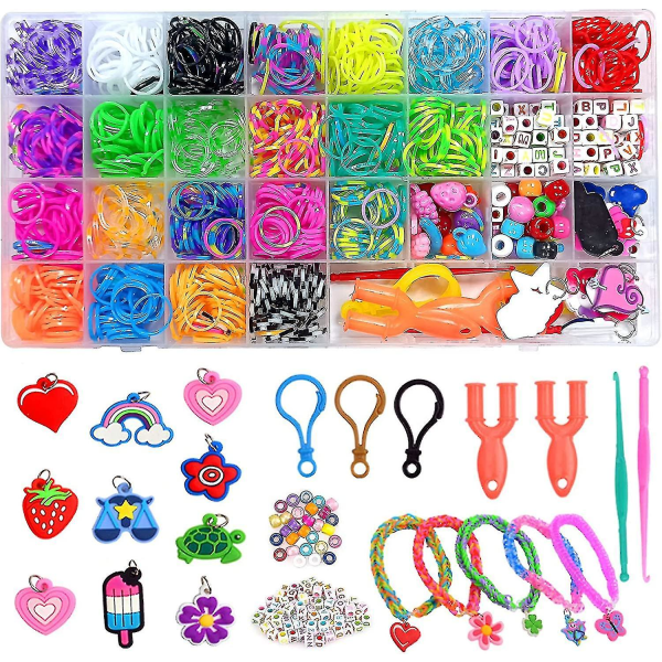 Gjør-det-selv gummibåndsett, 1500 fargerike gummibånd startsett-boks med vevstol for armbånd, fargerik startboks, båndsett for håndverk, barneleker