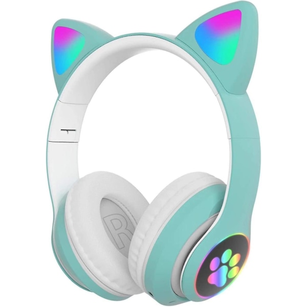 Gaming Headset, Stereo Gaming Headset Cute Cat Ear-hodetelefoner med støyreduserende mikrofon LED-lys, Bluetooth 5.0 Wireless Gaming Headset Pc Headset