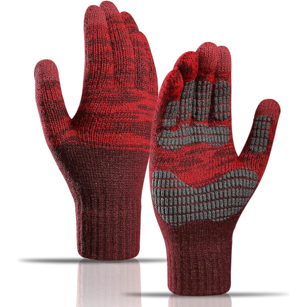 Vinterstickade handskar, varma handskar med pekskärm, varma fleecehandskar med hel cover Röda Red