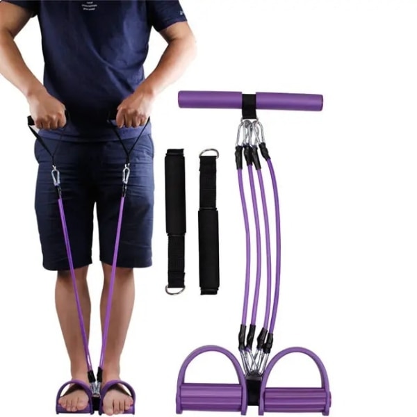 Pedalmotstandsbånd med håndtaksett, 4-rørs elastisk pedal Sit Up Pull Tau Trening Treningsutstyr Yogastropp Kroppsbygging E