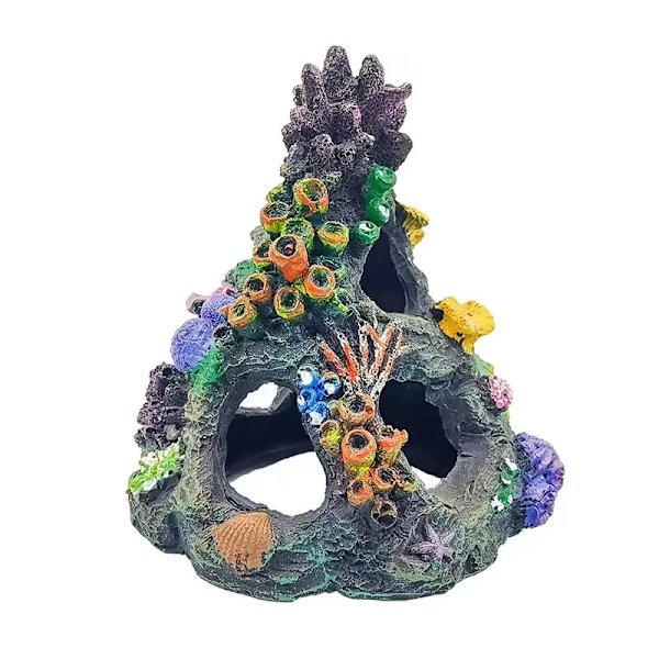 Koralkorals Reef Dekoration til Akvarium - Harpiks Fiskekum Mountain Cave Ornamenter Betta Fisk Søvn Hvile Hus Skjul Leg Avls…