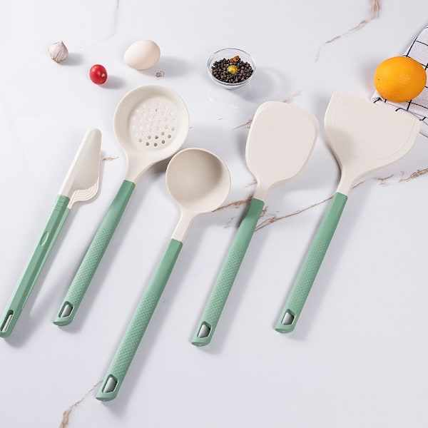 Nyt silikone køkkenudstyrssæt fødevaregodkendt silikonespatel husholdnings madlavning non-stick pande specielt køkkenudstyrssæt spoon_xrzi green