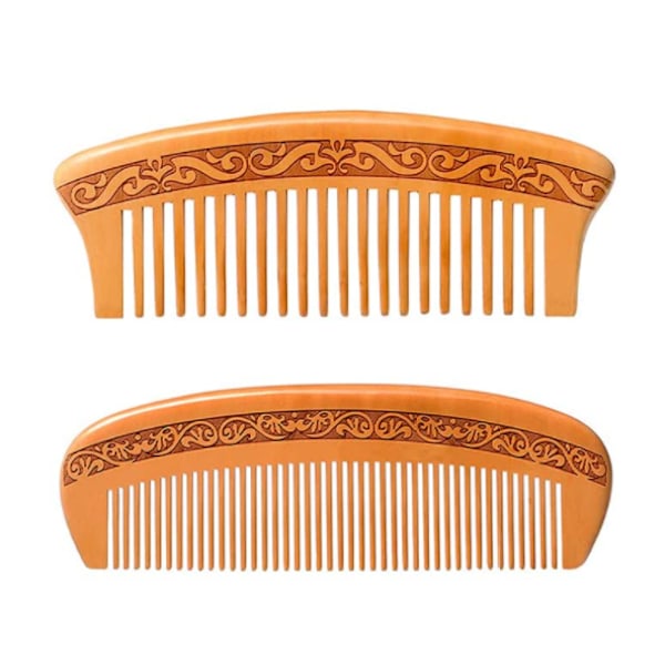 Trähårkam, Handgjord Trähårkam, Antistatisk, Masserar Hårbotten, 2-pack (1 Bredtandad och 1 Fintandad)