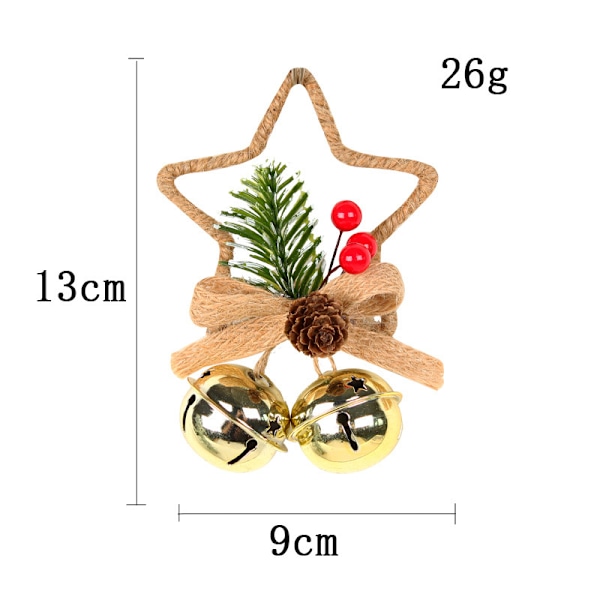 3 stk Julepynt Jingle Bells, Metal Pentagram Klokke, til Juletræ Hængende Pynt