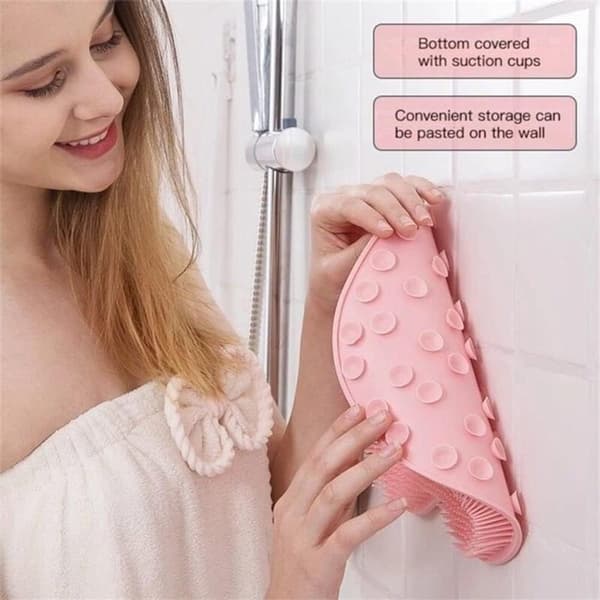 Duschfotskrubbmatta, exfolierande silikonmassager med sugkoppar, väggmonterad ryggborste för badrum, rosa, 2-pack