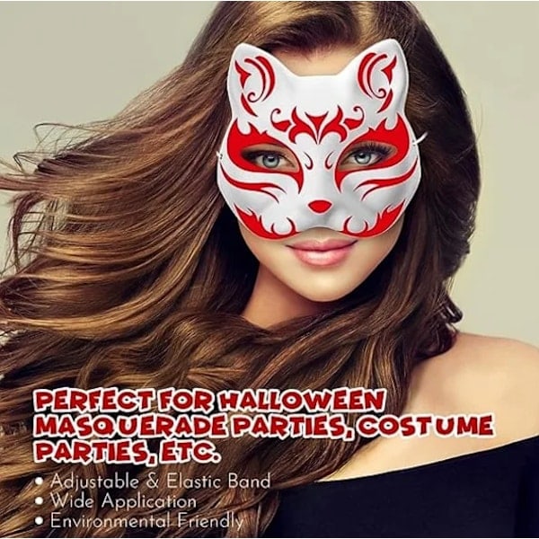 10 st Kattmask för målning, Djurmask DIY Vit Halvmask för Maskerad Barn Rollspel Mask Kostymfest Present