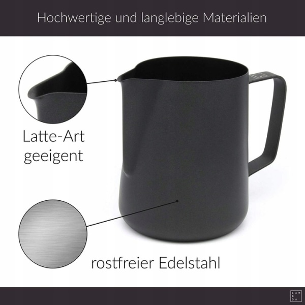 600 ml mjölkkanna i rostfritt stål, mjölkskummare för kaffekräm med mätmärke och lattekonstpenna, mjölkkanna lämplig för