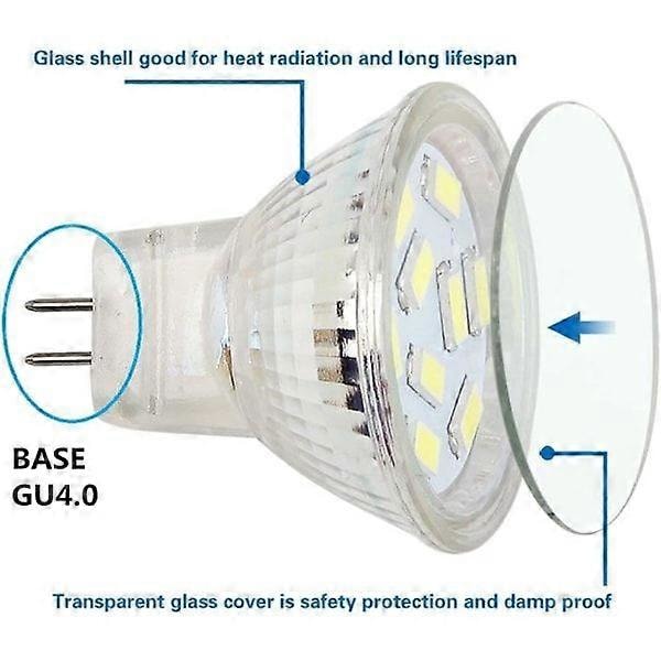 2W MR11 GU4 LED-pære 12 Volt Kaldhvit 6000K, 20W Halogen Erstatning, MR11 G4/GU4.0 LED-spotlight for Hjem, Landskap, Innfelt