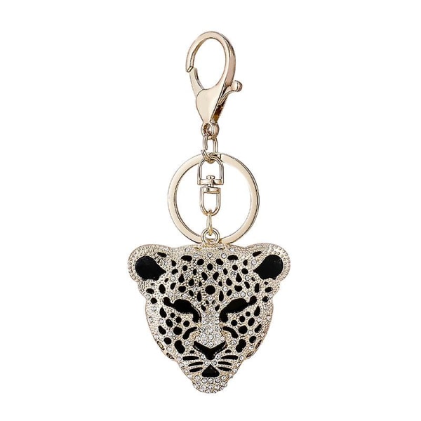 Kreativt hantverk liten present strass leopardmönstrad nyckelring, inlagd leopard nyckelring bilmodetillbehör metalldjurhänge liten present (2 stycken