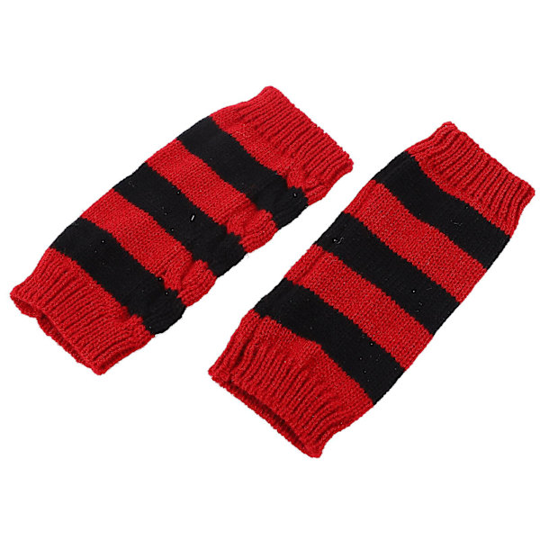1 Par Varmebevarende Strikket Uldgarn Halvfinger Vinterhandsker Sort 20X10CM Black 20X10CM