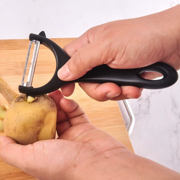 Kartoffelskræller, grøntsagsskræller i rustfrit stål til køkken, ny opgradering (3 stk., sort)
