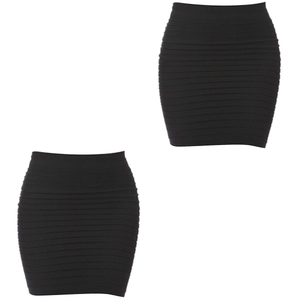 3st Elastiskt plisserat paket för kvinnor med hög midja Höft Kort kjol Mode Sexiga Kvinnliga Kläder (svart)2 2pcs