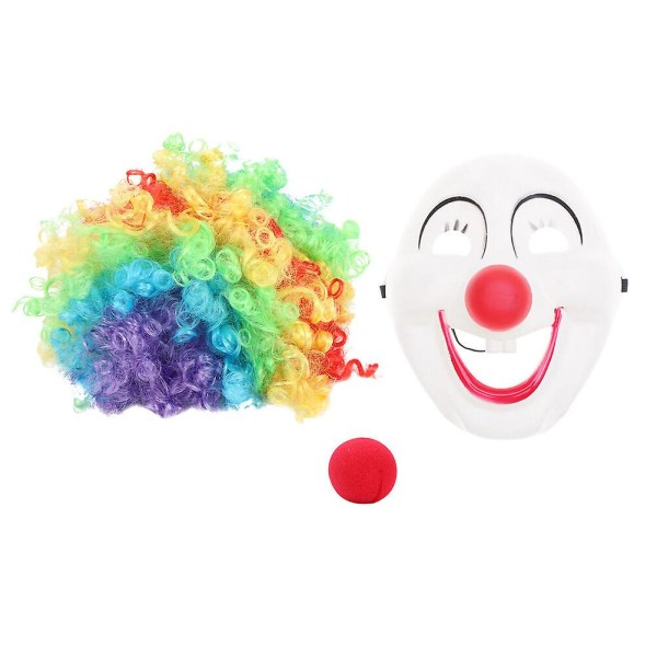1 set/3 st Clown Dress Up Clown Leende Plast Funny Mask Peruk Svamp Nose Kit Assorterad färg25X20CM Assorted Color 25X20CM