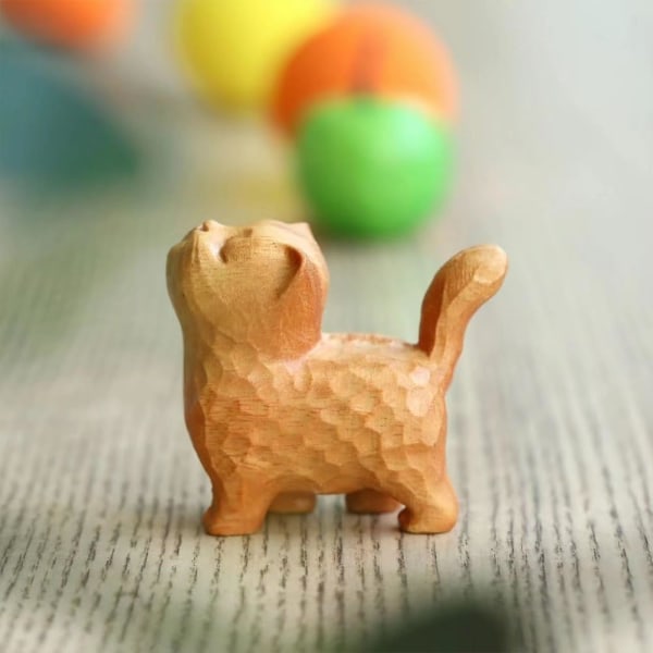 Pieni söpö puinen kissa, veistetty puinen malli käsintehty söpö kissa, käsintehty puinen kissapatsas, kissafiguureja kodin sisustus